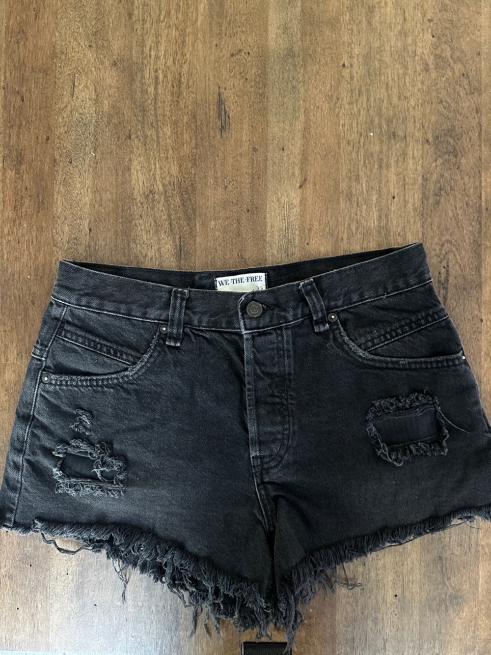 We The Free Women’s Black Distressed Frayed Now or Never Denim Shorts Size 27
